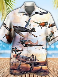Herr Skjorta Hawaii skjorta Grafiska tryck Flygplan Nedvikt Svart Svart / Grön Gul Ljusgrön Svart / Purpur Ledigt Hawaiisk Kortärmad Mönster Button-Down Kläder Tropisk Mode Hawaiisk Mjukt