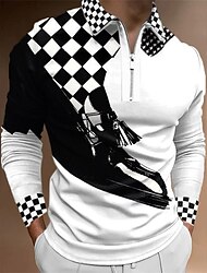 Per uomo POLO Camicia da golf Golf Stampe astratte Collo ripiegabile Nero Giallo Rosso Blu Reale Blu Stampa 3D Esterno Strada Manica lunga Cerniera Stampa Abbigliamento Sportivo Di tendenza