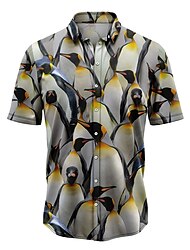 Hombre Camisa camisa hawaiana Animal Estampados Pingüino Cuello Vuelto Gris Calle Casual Mangas cortas Estampado Abotonar Ropa Tropical Moda Hawaiano Design