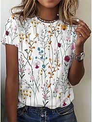 Damen T Shirt Blumen Patchwork Bedruckt Casual Täglich Festtage Basic Kurzarm Rundhalsausschnitt Weiß
