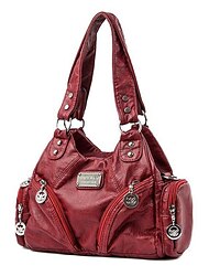 Women's Red Faux Leather Shoulder Handbag with Zipper Pockets and Metal Accents – Stylish Everyday Tote for Casual and Work Outfits