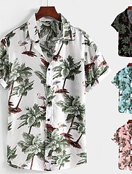 Hombre Camisa camisa hawaiana Camisa gráfica Árbol de coco Palmera Cuello Blanco Verde Claro Rosa Azul Piscina Verde Trébol Exterior Calle Manga Corta Abotonar Ropa Hawaiano Design Casual Cómodo