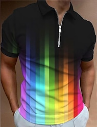 Homens Camiseta Polo Camisa de golfe Arco-Íris Estampas Abstratas Aberto para a Lateral A B C Arco-íris Ao ar livre Rua Manga Curta Zíper Imprimir Roupa Moda Designer Casual Respirável