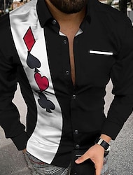Men's Shirt Skull Lion Graphic Prints Poker Turndown Black / Red Black-White Black Red Royal Blue 3D Print Outdoor Street Long Sleeve Print Button-Down Clothing Apparel Fashion Designer Casual Soft