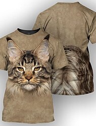 Voor heren T-shirt T-shirts Grafisch dier Kat Strakke ronde hals Kleding 3D-afdrukken Buiten Casual Korte mouw Afdrukken Vintage Modieus Ontwerper