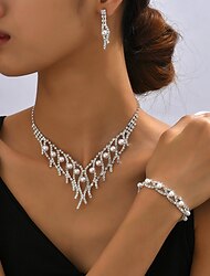 Brautschmuck-Sets 1 Set Künstliche Perle Diamantimitate 1 Halskette 1 Armreif Ohrringe Damen Elegant Europäisch Quaste Schmuck-Set Für Hochzeit Jahrestag Partyabend
