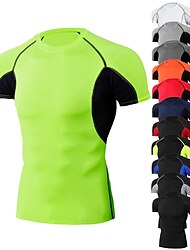 Men's Compression Shirt Running Shirt Patchwork Short Sleeve Tee Tshirt Athletic Athleisure Spandex Breathable Quick Dry Moisture Wicking Fitness Gym Workout Running Sportswear Activewear Color Block