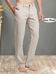 Men's Linen Pants Trousers Summer Pants Pocket Straight Leg Plain Comfort Casual Daily Holiday Linen / Cotton Blend Streetwear Stylish Black White