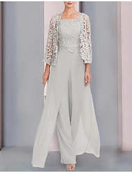 Overal  Kalhotový kostým Matka Nevěsty Formální Svatební Host Elegantní Wrap Zahrnuto Čtvercový Výstřih Floor Length Chiffon Krajka Bez Rukávů Wrap Zahrnuto s Appliques