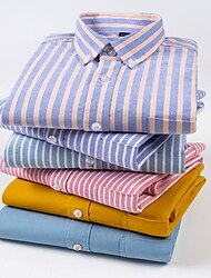 Men's Dress Shirt Oxford Shirt Yellow Blue Green Long Sleeve Striped Square Neck Spring &  Fall Wedding Outdoor Clothing Apparel Button-Down