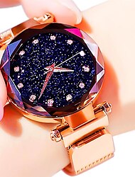 Women's Fashion Starry Sky Watches Magnet Buckle Mesh Belt Diamond Quartz Watch Women Dress Clock Quartz Watch for Women Analog Quartz Casual Alloy