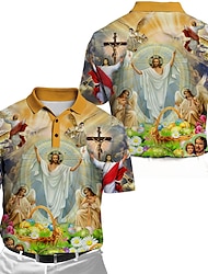 Pánské Polo trička Golfová košile Grafické tisky "velikonoční  " Ježíš Přehnutý Žlutá Světlá růžová Vodní modrá Trávová zelená Venkovní ulice Krátké rukávy Tisk Tlačítko dolů Oblečení Módní Designov
