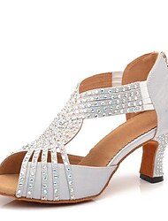 Women's Latin Dance Shoes Professional Sparkling Shoes Stylish Sparkling Glitter Zipper Elastic Adults' Silver Gray