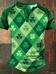 t-shirt con trifogli per il giorno di San Patrizio maglietta 3D da uomo per San Patrizio. giorno di san patrizio | cotone verde | stilista grafico a blocchi di colore scozzese comodo maglietta