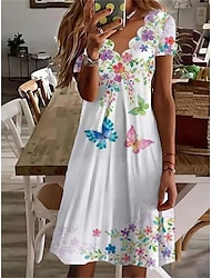 Women's Butterfly Print Scalloped Neck Mini Dress Daily Vacation Short Sleeve Summer Spring