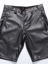 Men's Shorts Faux Leather Shorts Pocket Plain Comfort Breathable Knee Length Outdoor Daily Holiday Faux Leather Stylish Casual Black
