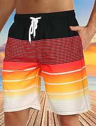 Men's Board Shorts Swim Shorts Swim Trunks Summer Shorts Beach Shorts Drawstring with Mesh lining Elastic Waist Graphic Stripe Breathable Quick Dry Short Casual Daily Holiday Hawaiian Boho Red Blue