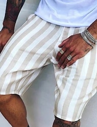 Men's Shorts Summer Shorts Beach Shorts Pocket Drawstring Elastic Waist Stripe Outdoor Daily Going out Streetwear Stylish White Blue