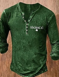 st.patrick's day slance zöld férfi 3d ing st. patrik napja | nyári pamut | férfi henley póló grafika Patrick lóhere ruházat ruházat 3D nyomtatás szabadtéri alkalmi hosszú ujjú gomb le