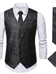 ανδρικό γιλέκο σετ γραβάτα paisley λουλουδάτο ζακάρ γραβάτα τσέπη τετράγωνο 3τμχ γιλέκο ρετρό vintage ροκοκό για κοστούμι ή σμόκιν μασκαράδα γάμου