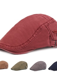 Men's Flat Cap Black Red Cotton Fashion Streetwear Stylish 1920s Fashion Outdoor Daily Going out Plain Warm