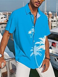 Pánské Košile Havajská košile Kokosový strom Grafické tisky Přehnutý Černá Žlutá Světlá růžová Vodní modrá Nebeská modř ulice Ležérní Krátké rukávy Tisk Tlačítko dolů Oblečení Tropický vzhled