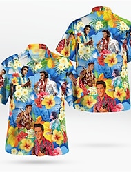 Herr Skjorta Hawaii skjorta Vintage Hawaii skjortor Blommig Grafiska tryck Band Nedvikt Svart Blå Mörkblå Grå Gata Ledigt Kort ärm Mönster Button-Down Kläder Vintage Tropisk Sport Streetwear