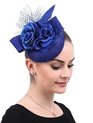 Fascinadores Linho Artificial Casamento Festa de Chá Kentucky Derby Corrida de cavalos Dia da Mulher Elegante Vintage Retro Com Floral Tule Capacete Chapéu