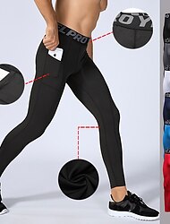Men's Running Tights Leggings Compression Pants with Phone Pocket High Waist Base Layer Winter Tummy Control Butt Lift Quick Dry Fitness Gym Workout Running Sportswear Activewear Black White Red