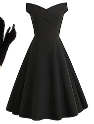 Vestido de coquetel dos anos 1950 vestido vintage vestido evasê vestido de chá vestido flare feminino ombro de fora fantasia vintage cosplay regresso a casa festa de casamento sem mangas na altura do