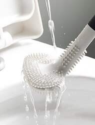 1 st siliconen toiletborstel golfborstelkop zonder dode hoek aan beide zijden zachte haarreinigende toiletborstel toilet gebogen toiletborstel