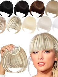 Blonde Bangs Clip in Bangs Blonde Clip in Thick Natural Full Front Neat Bangs Straight Fringe Bang with Temples One Piece Hairpiece