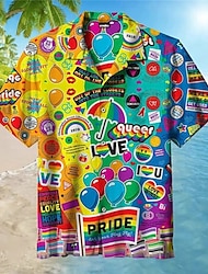 Herren Hemd Hawaiihemd Sommerhemd Regenbogen Grafik-Drucke Umlegekragen Schwarz Gelb Purpur Regenbogen Casual Hawaiianisch Kurzarm Bedruckt Button-Down Bekleidung Tropisch Modisch Hawaiianisch Weich