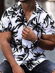 Hawaiian Palm Tree Shirt Mens Graphic Summer Coconut Prints Turndown White Yellow Blue Purple Orange Street Casual Short Sleeves Button Trees Beach Cotton Button-Down