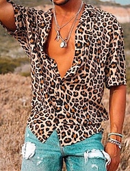 Pánské Košile Leopard Grafické tisky Přehnutý Hnědá ulice Ležérní Krátký rukáv Tlačítko dolů Tisk Oblečení Sportovní Módní Šik ven Designové
