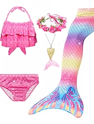 Biquíni infantil de cinco peças para natação, roupas de banho com estampa fofa de arco-íris de 3 a 10 anos primavera rosa vermelho