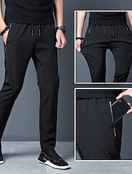 Men's Trousers Casual Pants Drawstring Elastic Waist Straight Leg Plain Breathable Soft Ankle-Length Casual Daily Streetwear Sports Fashion Loose Fit Black Blue Micro-elastic