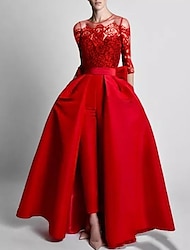 kombinezony suknia wieczorowa czerwony zielony sukienka gość weselny przyjęcie weselne długość podłogi 3/4 rękaw z odkrytymi ramionami kieszeń rozciągliwa tkanina z haftem 2024