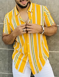Ανδρικά Πουκάμισο Πουκάμισο με κουμπιά Καλοκαιρινό πουκάμισο Casual πουκάμισο Κίτρινο Κοντομάνικο Ριγέ Απορρίπτω Καθημερινά Διακοπές Στάμπα Ρούχα Μοντέρνα Καθημερινό Άνετο