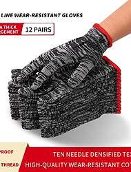 12Pairs Wear-Resistant Work Gloves Women Men Material Cotton Yarn Anti-Skid Knit Mitten For Labor Protection Gardening