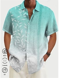 Herren Hemd Hawaiihemd Sommerhemd Farbverlauf Grafik-Drucke Blätter Umlegekragen Rosa Blau Purpur Braun Grün Täglich Hawaiianisch Kurze Ärmel Bedruckt Button-Down Bekleidung Tropisch Modisch