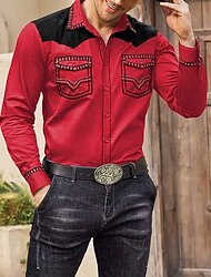 Hombre Camisa camisa occidental Estampados Cowboy Cuello Vuelto Rojo Exterior Calle Manga Larga Estampado Ropa Moda Ropa de calle Design Casual
