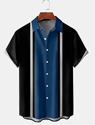 Homens Camisa Social Camisa de boliche camisa de botão camisa de verão Camisa casual Azul Roxo Verde Cinzento Claro Cinzento Manga Curta Bloco de cor Aberto para a Lateral Rua Diário Bolso frontal