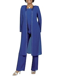 Suit Sukienka dla matki panny młodej Gość weselny Elegancja Puszysta Kwadratowy dekolt Sięgająca podłoża Szyfon Długi rękaw z Szafra / Wstążka Marszcząca się 2024