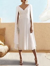 A-Line Cocktail Dresses Elegant Dress Semi Formal Tea Length Short Sleeve V Neck Fall Wedding Guest Chiffon with Shawl 2024