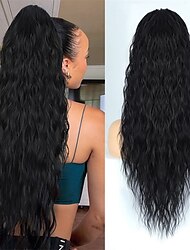 26 Inch Long Black Drawstring Ponytail Extension for Women Synthetic Long Curly Wavy Clip in Ponytail Hair Extensions for Daily Party Use