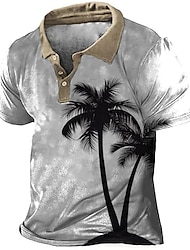 Voor heren POLO Shirt Hawaiiaanse polo Golfshirt Kokosnootboom Grafische prints Strijkijzer Geel Paars Zwart +Zwart Licht Blauw Grijs Buiten Straat Korte Mouw Afdrukken Button-omlaag Kleding Sport