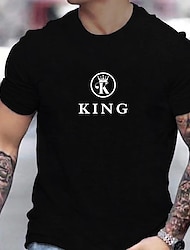 Homens Tamanho Grande Grande altura Camiseta Camisetas Camiseta estampada com coroa e letras Crewneck Preto Branco Vermelho Manga Curta Ao ar livre Para Noite Imprimir Letra Roupa Misto de Algodão