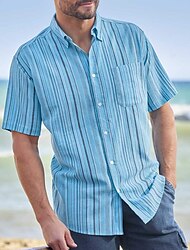 Pánské Košile Proužky Přehnutý Vodní modrá Větší velikosti Venkovní Dovolená Krátký rukáv Oblečení Moderní styl Retro