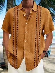 Homens Camisa de linho de algodão Camisa casual camisa de verão camisa de praia Branco Amarelo Azul Manga Curta Estampas Abstratas Lapela Primavera Verão Havaiana Feriado Roupa Imprimir